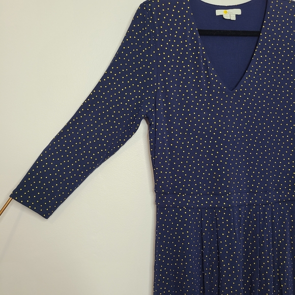 Boden Maxi Dress Long Sleeve V-Neck Pockets Blue Yellow Polka Dots Size 8L - Picture 4 of 16